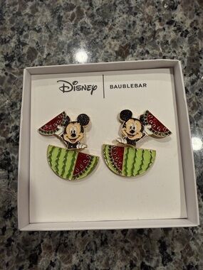 Disney Mickey Mouse Watermelon Slice Earrings - Red, Green, Black, Gold
